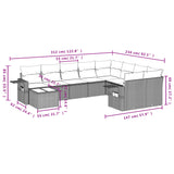 10 Piece Garden Sofa Set with Cushions Black Poly Rattan - Low Angle