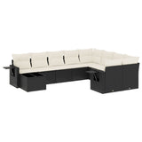 10 Piece Garden Sofa Set with Cushions Black Poly Rattan - Front View
