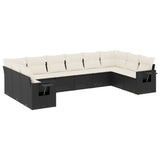 10 Piece Garden Sofa Set with Cushions Black Poly Rattan - Front View
