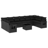 11 Piece Garden Sofa Set with Cushions Black Poly Rattan - Front View