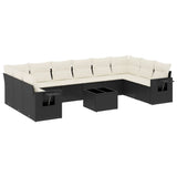 11 Piece Garden Sofa Set with Cushions Black Poly Rattan - Front View