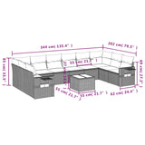 11 Piece Garden Sofa Set with Cushions Black Poly Rattan - Low Angle