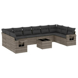 11 Piece Garden Sofa Set with Cushions Grey Poly Rattan - Front View