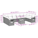 11 Piece Garden Sofa Set with Cushions Grey Poly Rattan - Low Angle