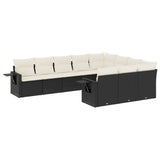 10 Piece Garden Sofa Set with Cushions Black Poly Rattan - Front View