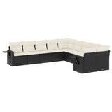 10 Piece Garden Sofa Set with Cushions Black Poly Rattan - Front View