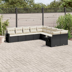 10 Piece Garden Sofa Set with Cushions Black Poly Rattan