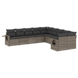 10 Piece Garden Sofa Set with Cushions Grey Poly Rattan - Front View