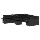 11 Piece Garden Sofa Set with Cushions Black Poly Rattan - Front View