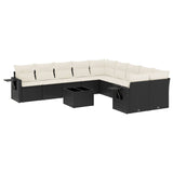 11 Piece Garden Sofa Set with Cushions Black Poly Rattan - Front View