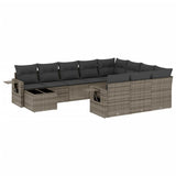 11 Piece Garden Sofa Set with Cushions Grey Poly Rattan - Front View