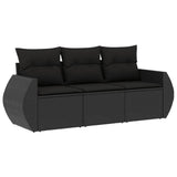 3 Piece Garden Sofa Set with Cushions Black Poly Rattan - Front View
