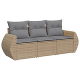 3 Piece Garden Sofa Set with Cushions Beige Poly Rattan - Front View