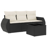 4 Piece Garden Sofa Set with Cushions Black Poly Rattan - Front View