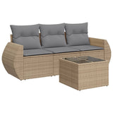 4 Piece Garden Sofa Set with Cushions Beige Poly Rattan - Front View