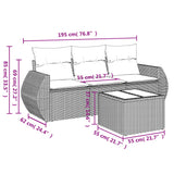 4 Piece Garden Sofa Set with Cushions Grey Poly Rattan - Side View