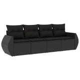 4 Piece Garden Sofa Set with Cushions Black Poly Rattan - Front View