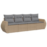 4 Piece Garden Sofa Set with Cushions Beige Poly Rattan - Front View