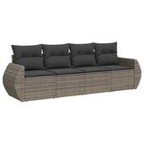 4 Piece Garden Sofa Set with Cushions Grey Poly Rattan - Front View