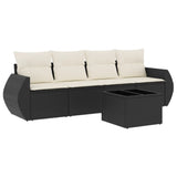 5 Piece Garden Sofa Set with Cushions Black Poly Rattan - Front View