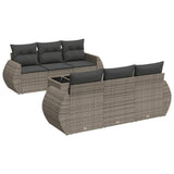 7 Piece Garden Sofa Set with Cushions Grey Poly Rattan - Front View