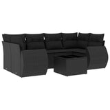 7 Piece Garden Sofa Set with Cushions Black Poly Rattan - Front View