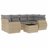 7 Piece Garden Sofa Set with Cushions Beige Poly Rattan - Front View
