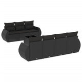 8 Piece Garden Sofa Set with Cushions Black Poly Rattan