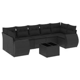 8 Piece Garden Sofa Set with Cushions Black Poly Rattan - Front View