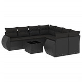 9 Piece Garden Sofa Set with Cushions Black Poly Rattan - Front View