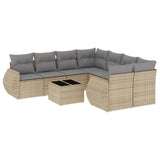9 Piece Garden Sofa Set with Cushions Beige Poly Rattan - Front View