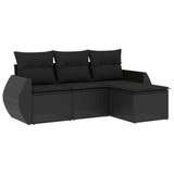 4 Piece Garden Sofa Set with Cushions Black Poly Rattan - Front View