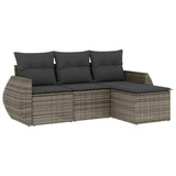 4 Piece Garden Sofa Set with Cushions Grey Poly Rattan - Front View