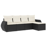 5 Piece Garden Sofa Set with Cushions Black Poly Rattan - Front View