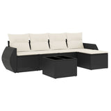 6 Piece Garden Sofa Set with Cushions Black Poly Rattan - Front View