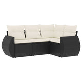 4 Piece Garden Sofa Set with Cushions Black Poly Rattan - Front View