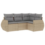 4 Piece Garden Sofa Set with Cushions Beige Poly Rattan - Front View