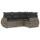 4 Piece Garden Sofa Set with Cushions Grey Poly Rattan - Front View