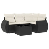 5 Piece Garden Sofa Set with Cushions Black Poly Rattan - Front View