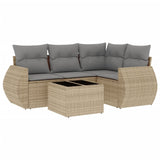 5 Piece Garden Sofa Set with Cushions Beige Poly Rattan - Front View
