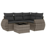 5 Piece Garden Sofa Set with Cushions Grey Poly Rattan - Front View