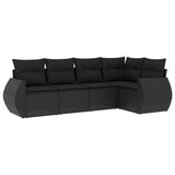 5 Piece Garden Sofa Set with Cushions Black Poly Rattan - Front View