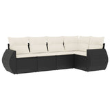 5 Piece Garden Sofa Set with Cushions Black Poly Rattan - Front View