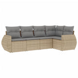 5 Piece Garden Sofa Set with Cushions Beige Poly Rattan - Front View