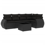 6 Piece Garden Sofa Set with Cushions Black Poly Rattan - Front View