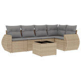6 Piece Garden Sofa Set with Cushions Beige Poly Rattan - Front View