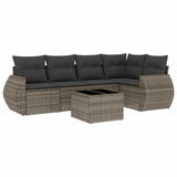 6 Piece Garden Sofa Set with Cushions Grey Poly Rattan - Front View