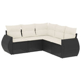 5 Piece Garden Sofa Set with Cushions Black Poly Rattan - Front View