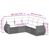 5 Piece Garden Sofa Set with Cushions Black Poly Rattan - Close-Up Angle