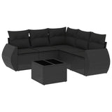 6 Piece Garden Sofa Set with Cushions Black Poly Rattan - Front View